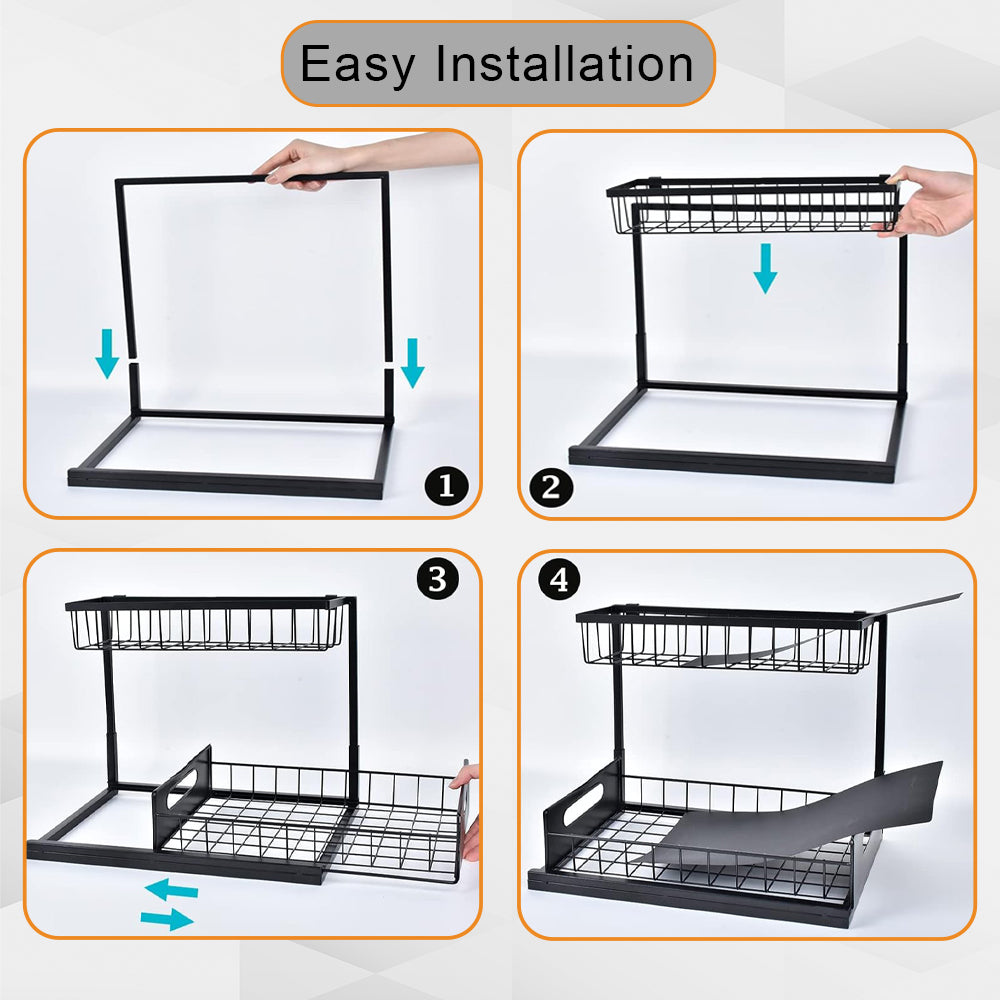 Hivvago 2-Tier Pull-Out Under Sink Organizer Storage Shelf For Kitchen V1003-HWS103-2TSCBS-BK