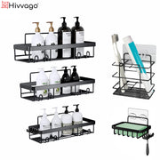 Hivvago Stainless Steel Bathroom Organizer with Adhesive Shelves V1003-HWS104-BSO-BK-5PK