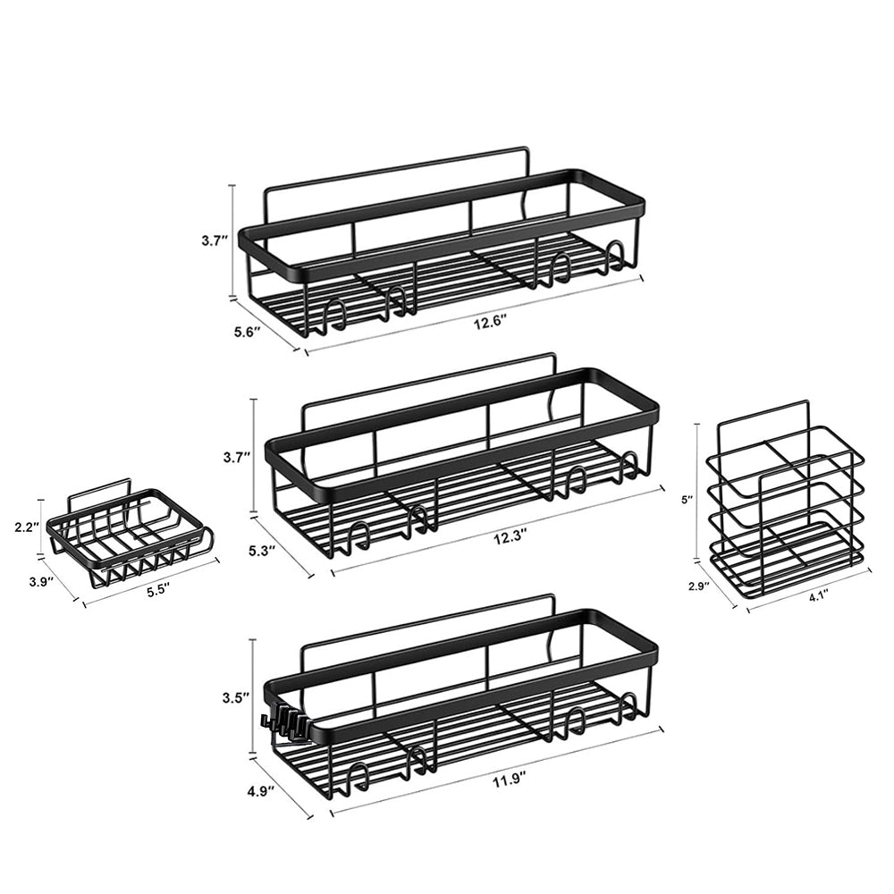 Hivvago Stainless Steel Bathroom Organizer with Adhesive Shelves V1003-HWS104-BSO-BK-5PK