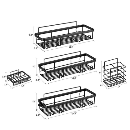 Hivvago Stainless Steel Bathroom Organizer with Adhesive Shelves V1003-HWS104-BSO-BK-5PK