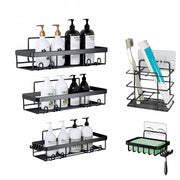 Hivvago Stainless Steel Bathroom Organizer with Adhesive Shelves V1003-HWS104-BSO-BK-5PK