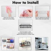 Hivvago Stainless Steel Bathroom Organizer with Adhesive Shelves V1003-HWS104-BSO-BK-5PK