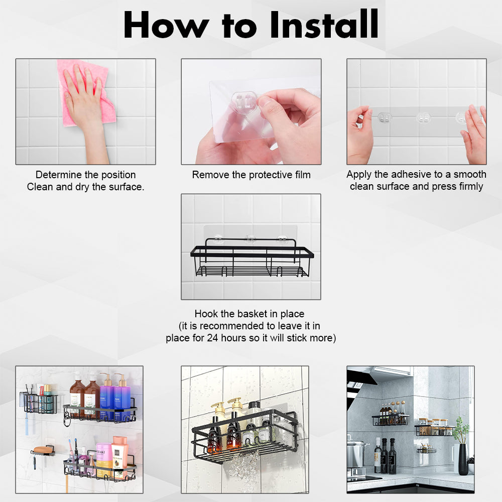 Hivvago Stainless Steel Bathroom Organizer with Adhesive Shelves V1003-HWS104-BSO-BK-5PK