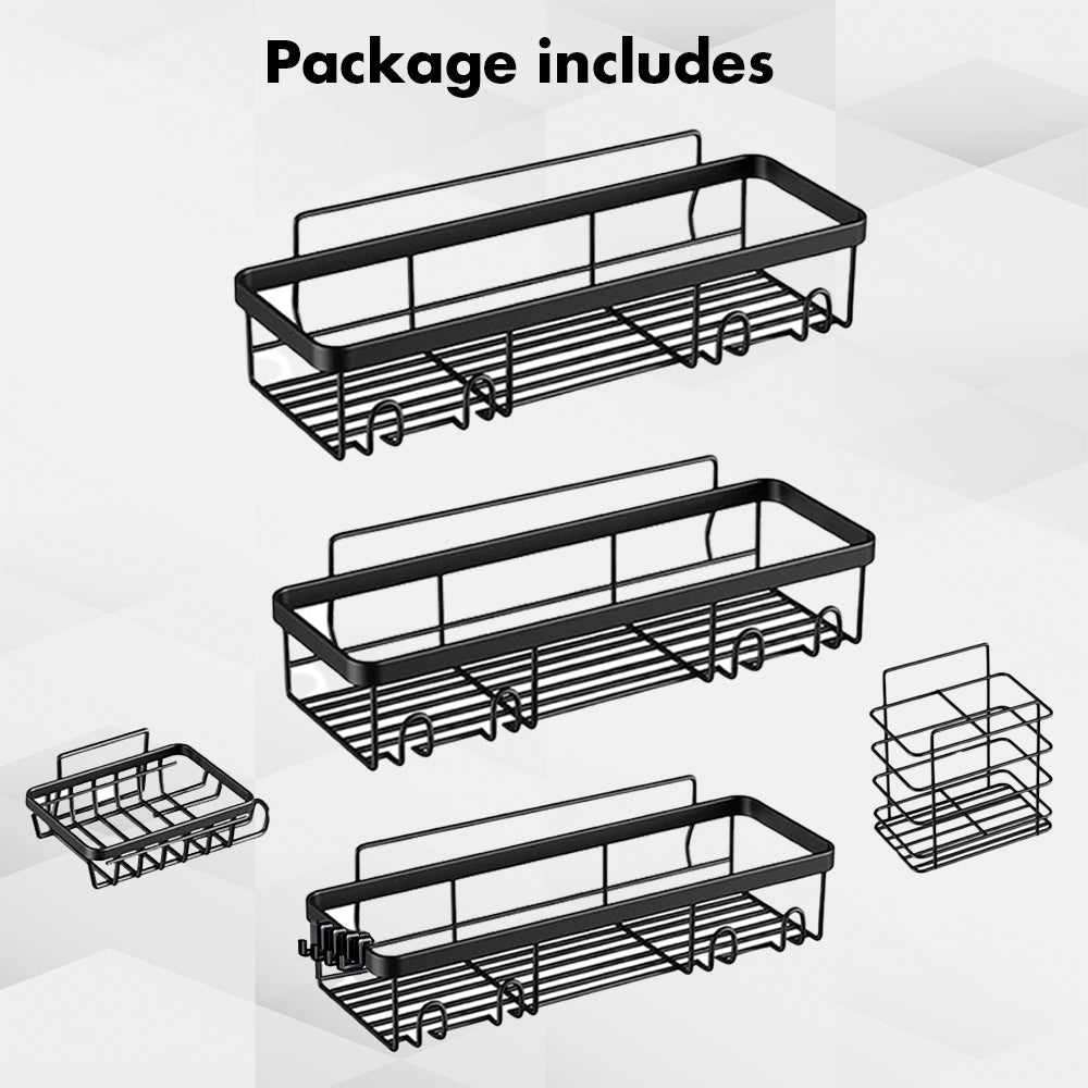 Hivvago Stainless Steel Bathroom Organizer with Adhesive Shelves V1003-HWS104-BSO-BK-5PK