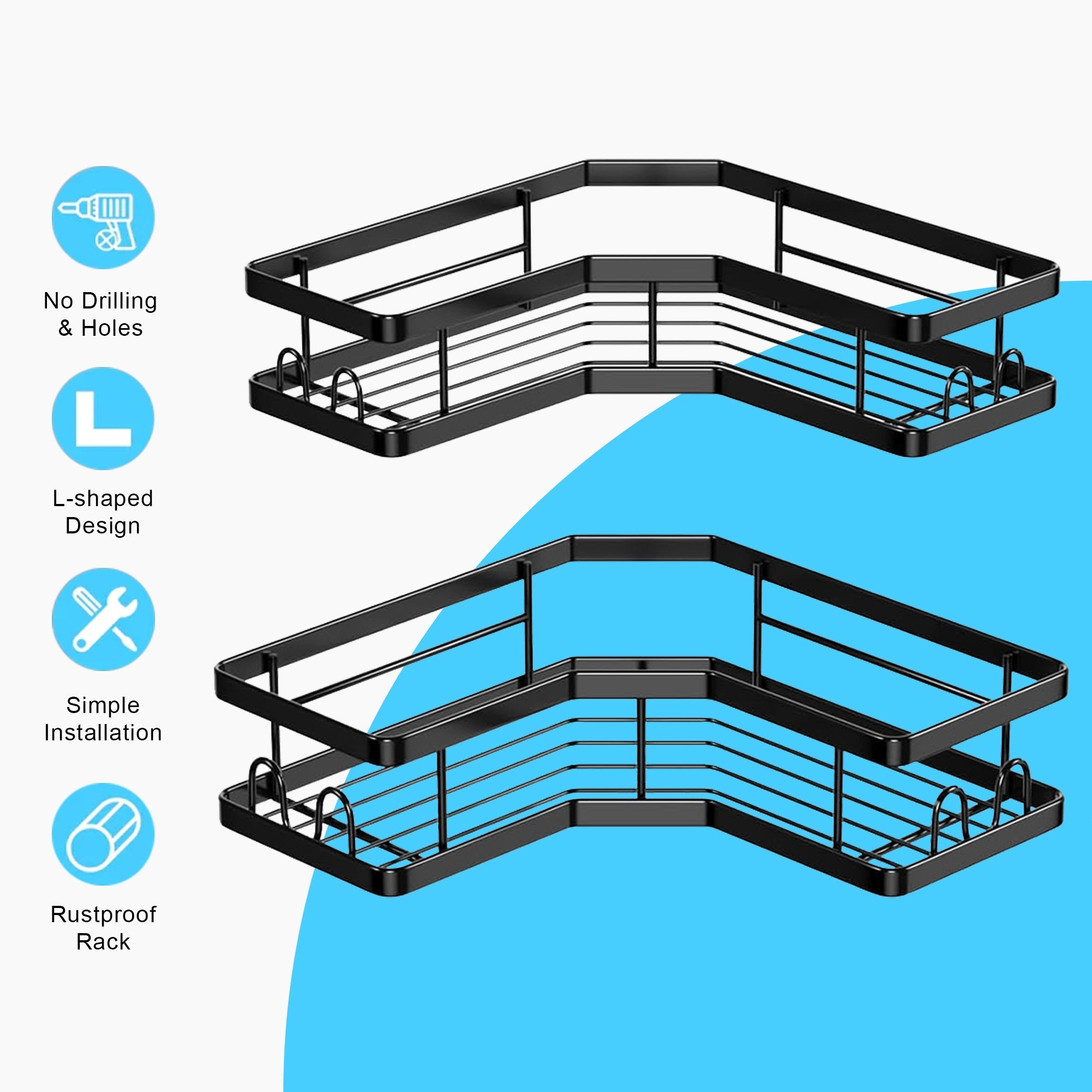 Hivvago Stainless Steel Bathroom Organizer Shelves V1003-HWS105-CORG-BK-2PK