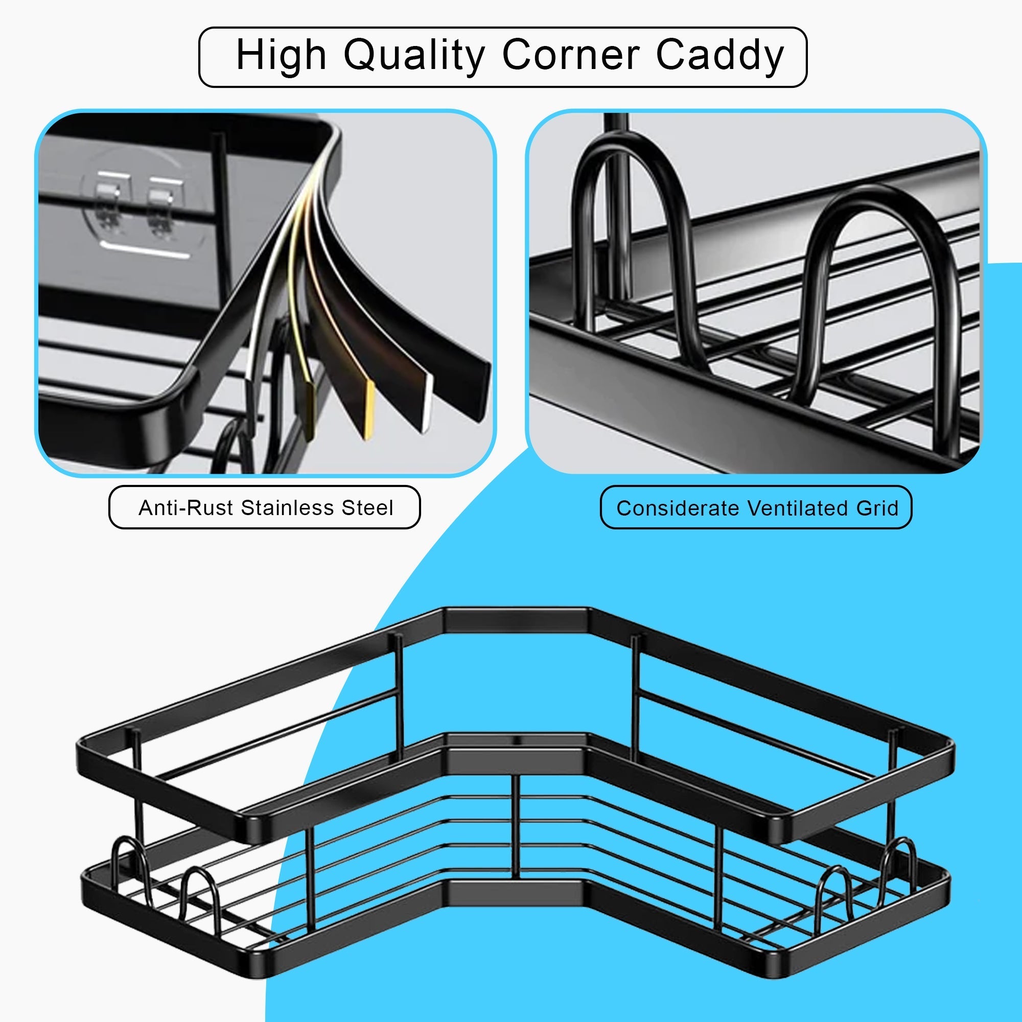 Hivvago Stainless Steel Bathroom Organizer Shelves V1003-HWS105-CORG-BK-2PK