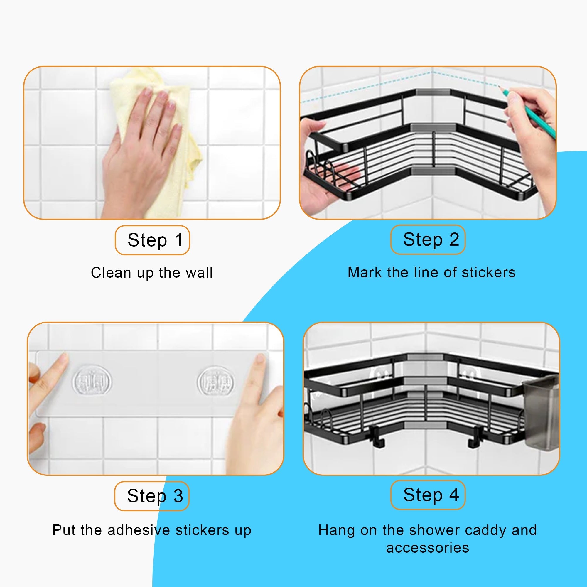 Hivvago Stainless Steel Bathroom Organizer Shelves V1003-HWS105-CORG-BK-2PK