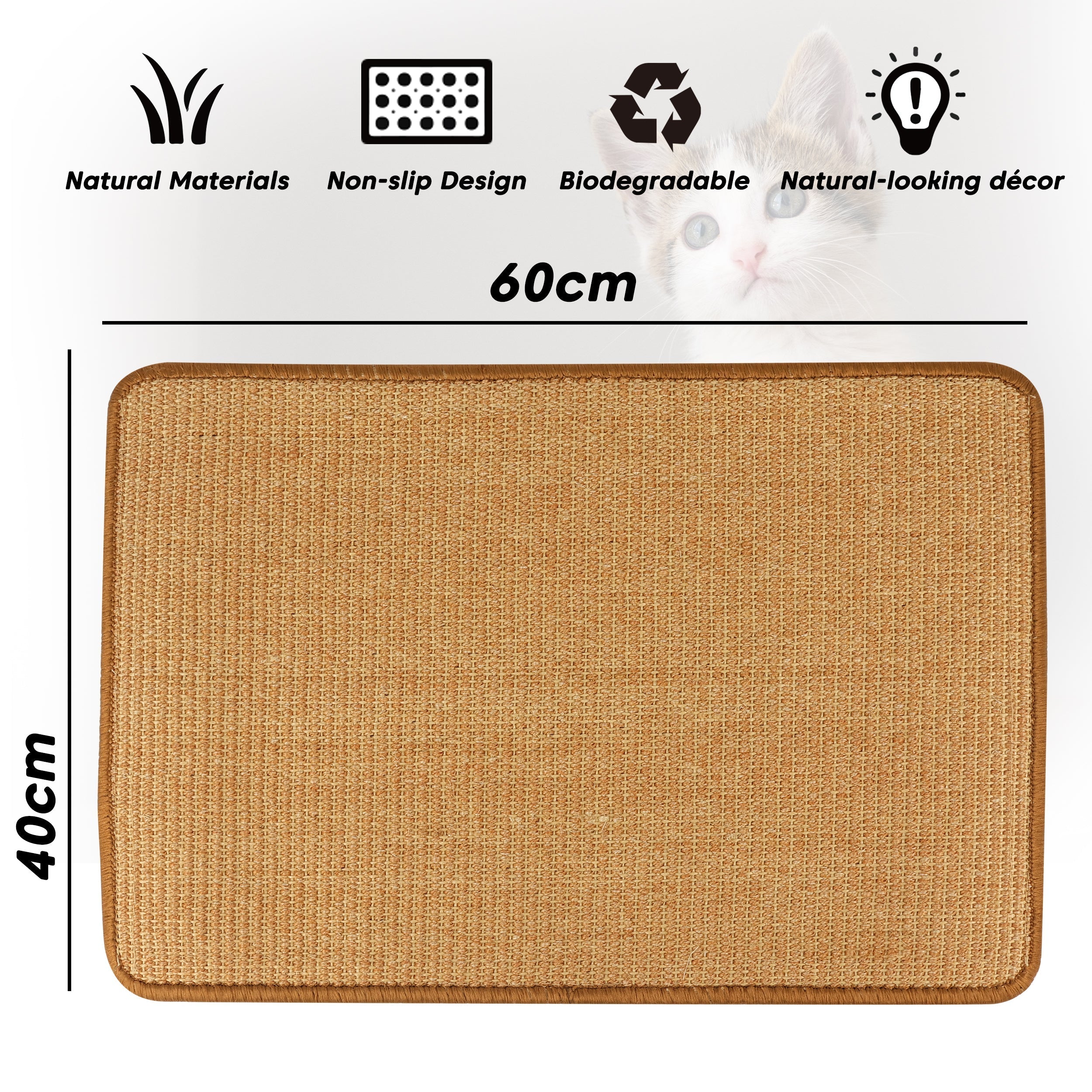 PupLily Natural Sisal Cat Scratch Mat, 40 X 60 CM V1003-PPL-SMT-SBS002-STD-FBM
