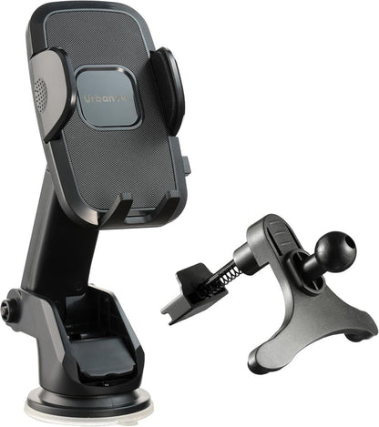 Urbanoki 4 in 1 Car Phone Holder Dashboard Windshield Vent Mount for All Phones - Black V1003-URN-CPH-SBS008-BLK