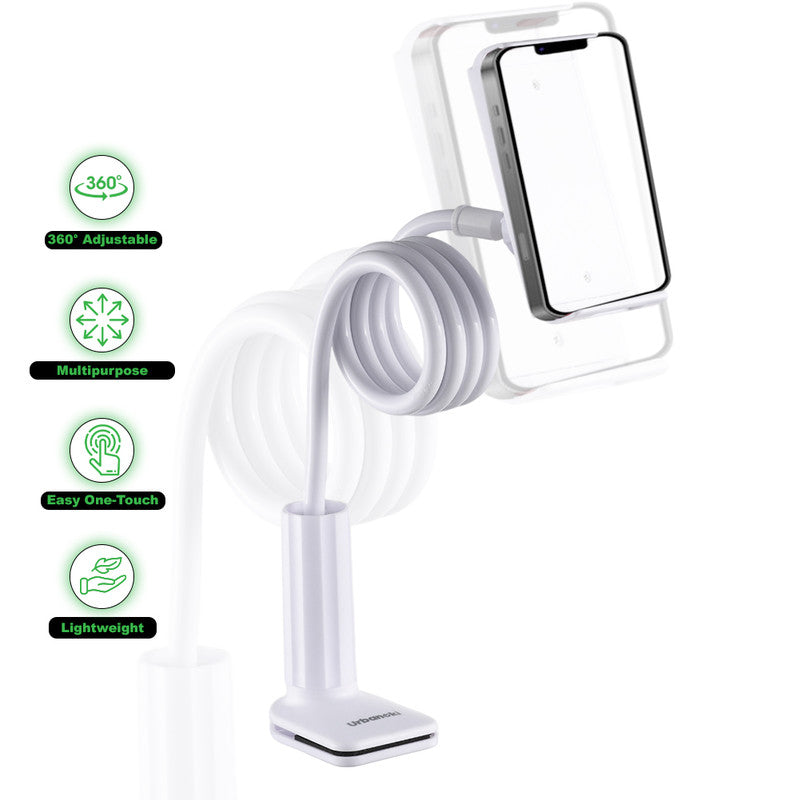 Urbanoki Gooseneck Phone Holder Flexible Clamp Mount for Bed Desk V1003-URN-GPH-SBS009-WHT
