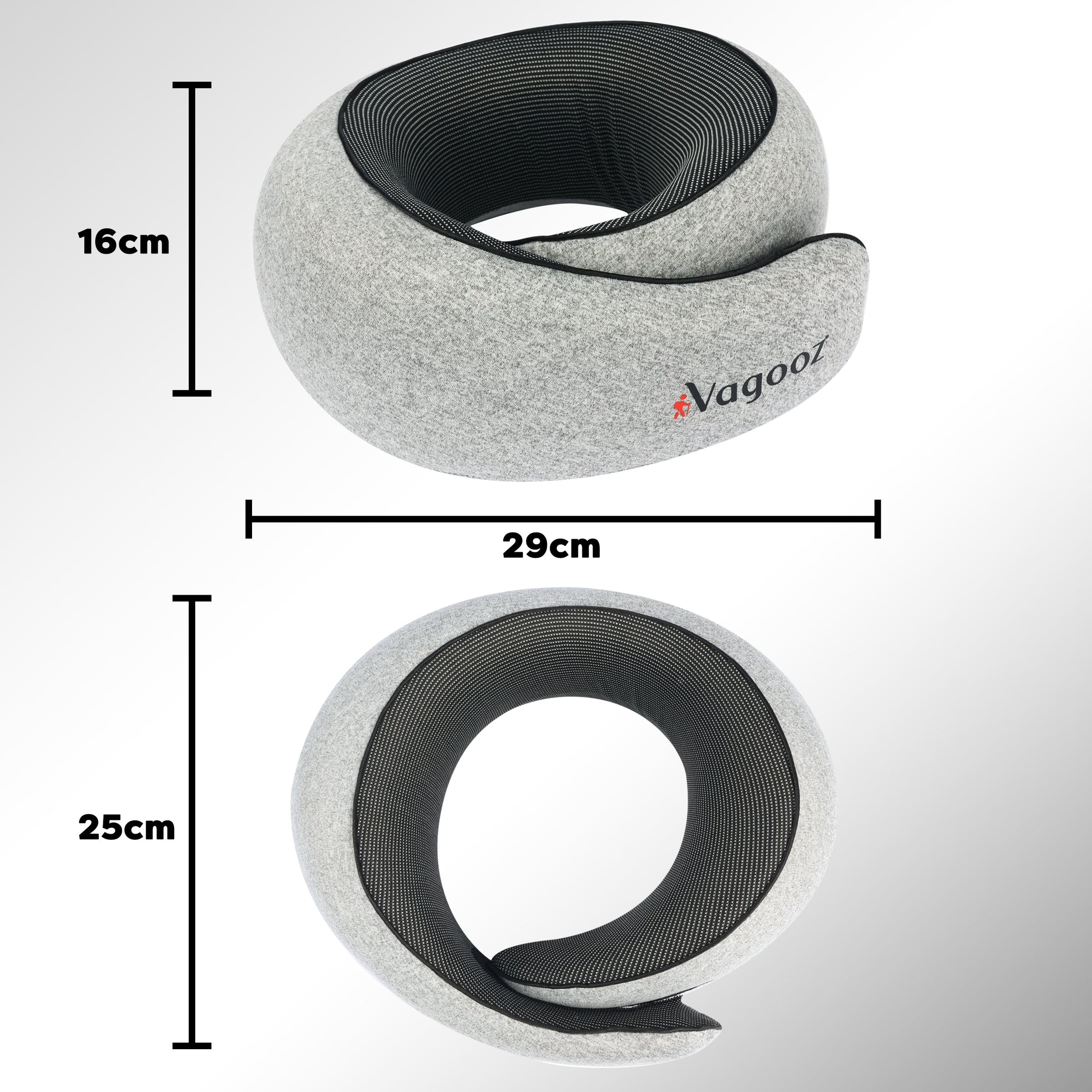 Vagooz Memory Foam Travel Neck Pillow Set V1003-VAG-TPL-SBS003-GRY-FBM