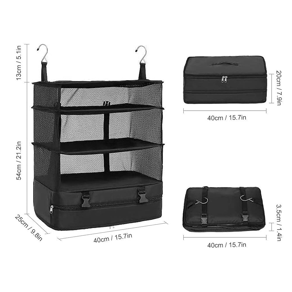 Vagooz Foldable 3 Shelf Travel Camping Organizer with Hook V1003-VGS101-FTB-BK