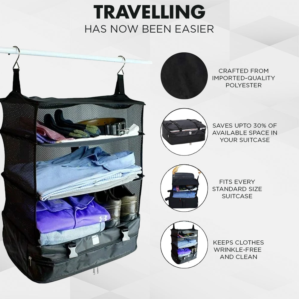 Vagooz Foldable 3 Shelf Travel Camping Organizer with Hook V1003-VGS101-FTB-BK