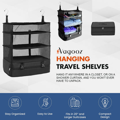 Vagooz Foldable 3 Shelf Travel Camping Organizer with Hook V1003-VGS101-FTB-BK