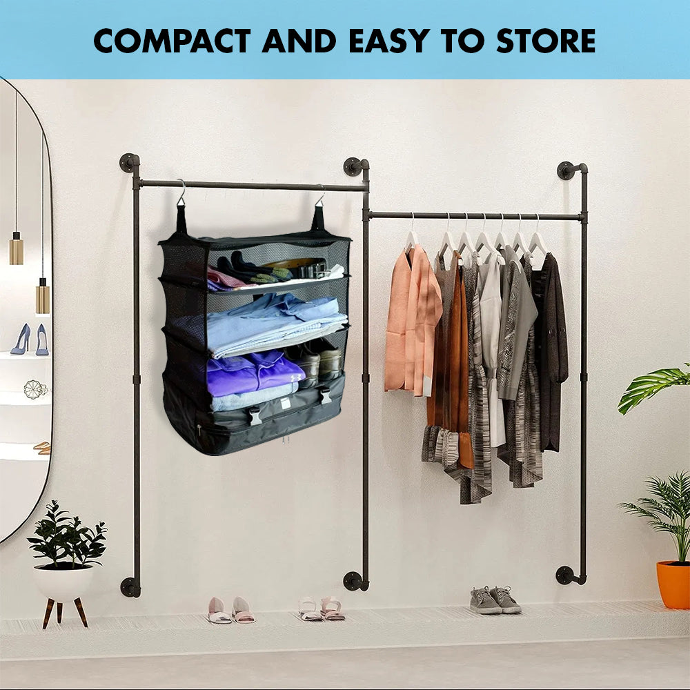 Vagooz Foldable 3 Shelf Travel Camping Organizer with Hook V1003-VGS101-FTB-BK
