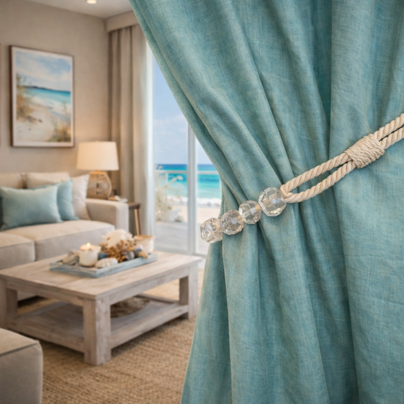 Natural Cotton Beaded Rope Curtain Tieback V1008-4154-1087