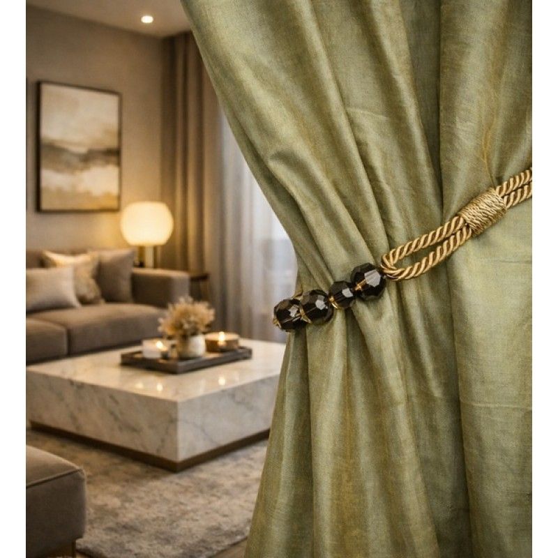 Olive Green Beaded Rope Curtain Tieback V1008-4154-7443