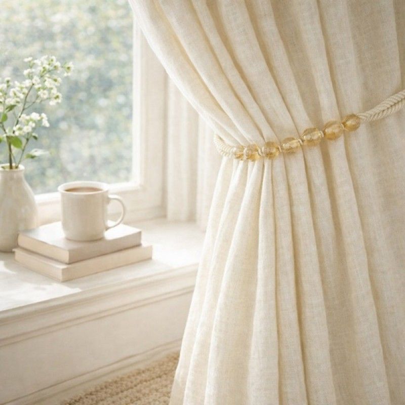 Cream Beaded Rope Curtain Tieback V1008-4154-8001