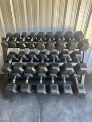 11 Pairs Hex Dumbbells PLUS Dumbbell Rack (385 kg | 5kg-30kg | 1.3m 3-tier Rack) V1012-CF12HDB385DBR130
