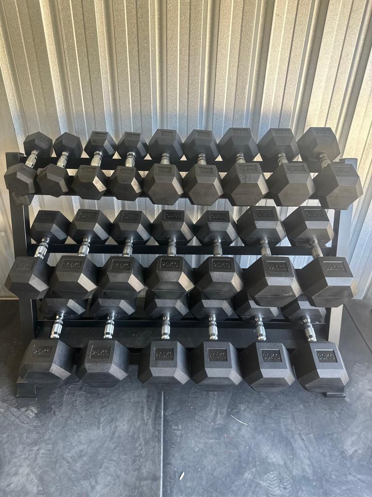 11 Pairs Hex Dumbbells PLUS Dumbbell Rack (385 kg | 5kg-30kg | 1.3m 3-tier Rack) V1012-CF12HDB385DBR130
