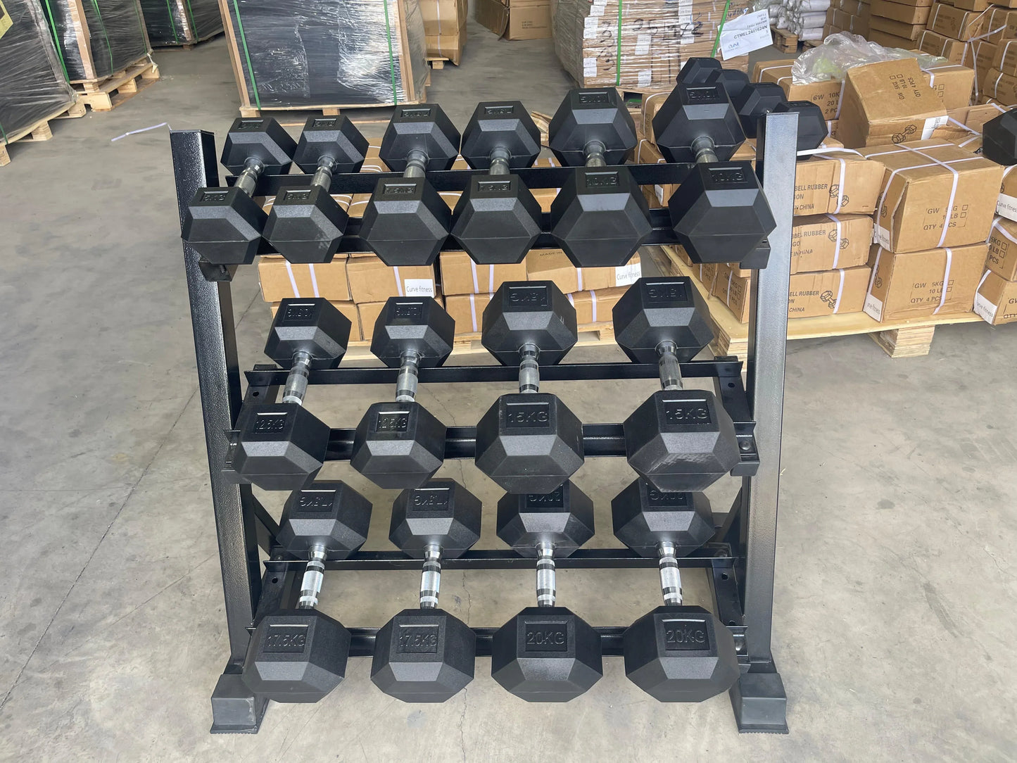7 Pairs Hex Dumbbells PLUS Dumbbell Rack (280 kg | 5kg-35kg | 1.1m 3-tier Rack) V1012-CF7HDB280DBR130