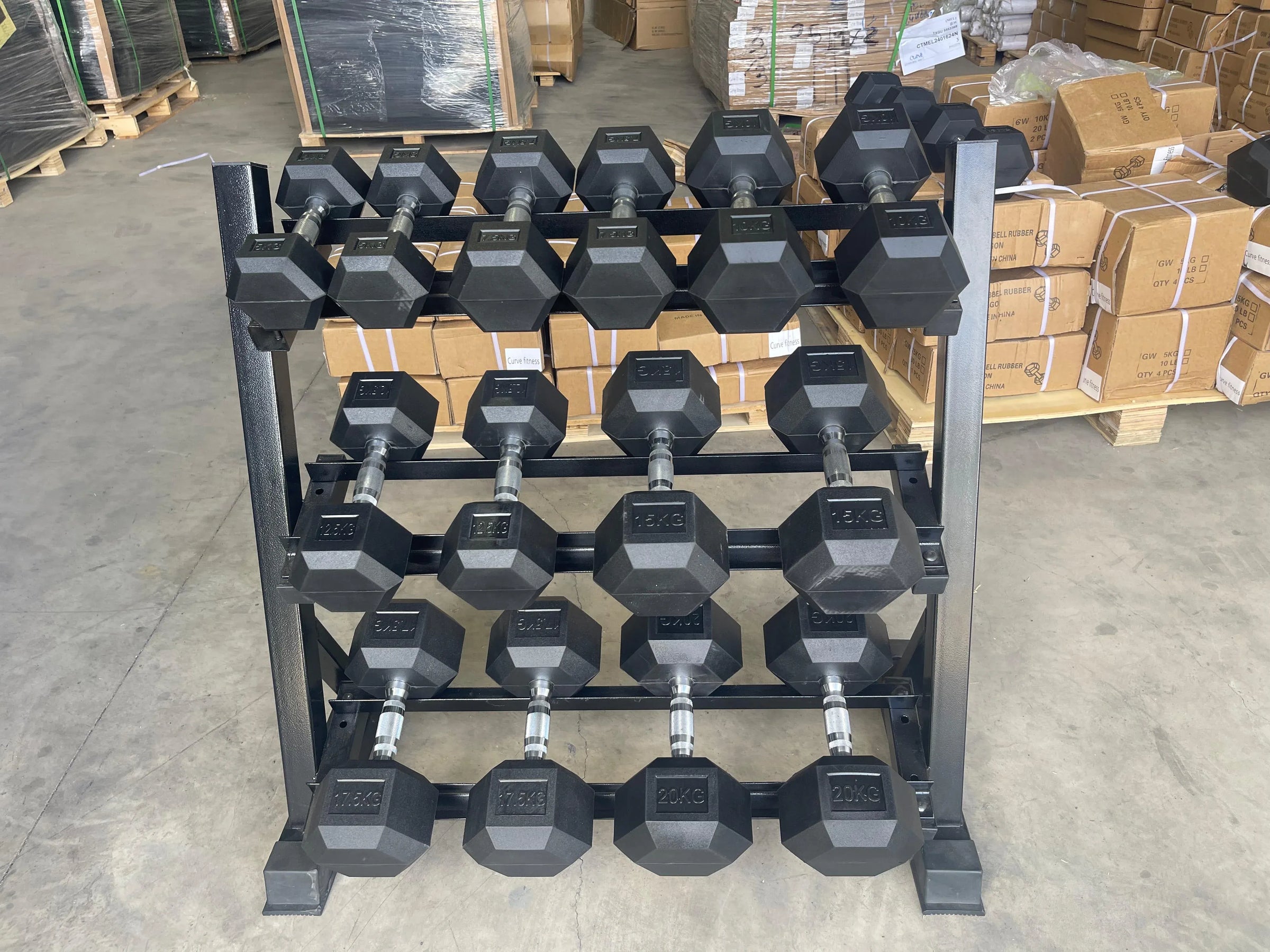 7 Pairs Hex Dumbbells PLUS Dumbbell Rack (280 kg | 5kg-35kg | 1.1m 3-tier Rack) V1012-CF7HDB280DBR130