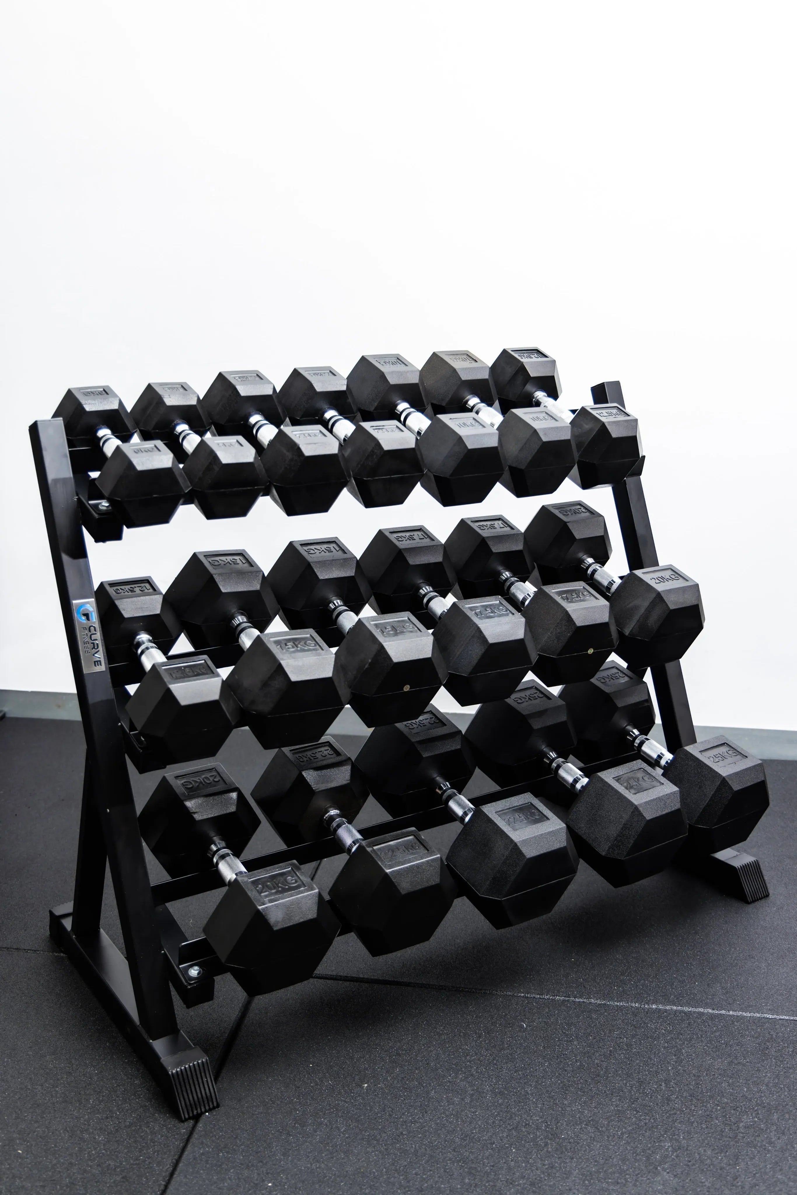 9 Pairs Hex Dumbbells PLUS Dumbbell Rack (270kg | 5kg-25kg | 1.1m 3-tier Rack) V1012-CF9HDB270DBR110