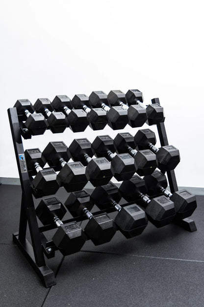 9 Pairs Hex Dumbbells PLUS Dumbbell Rack (270kg | 5kg-25kg | 1.1m 3-tier Rack) V1012-CF9HDB270DBR110