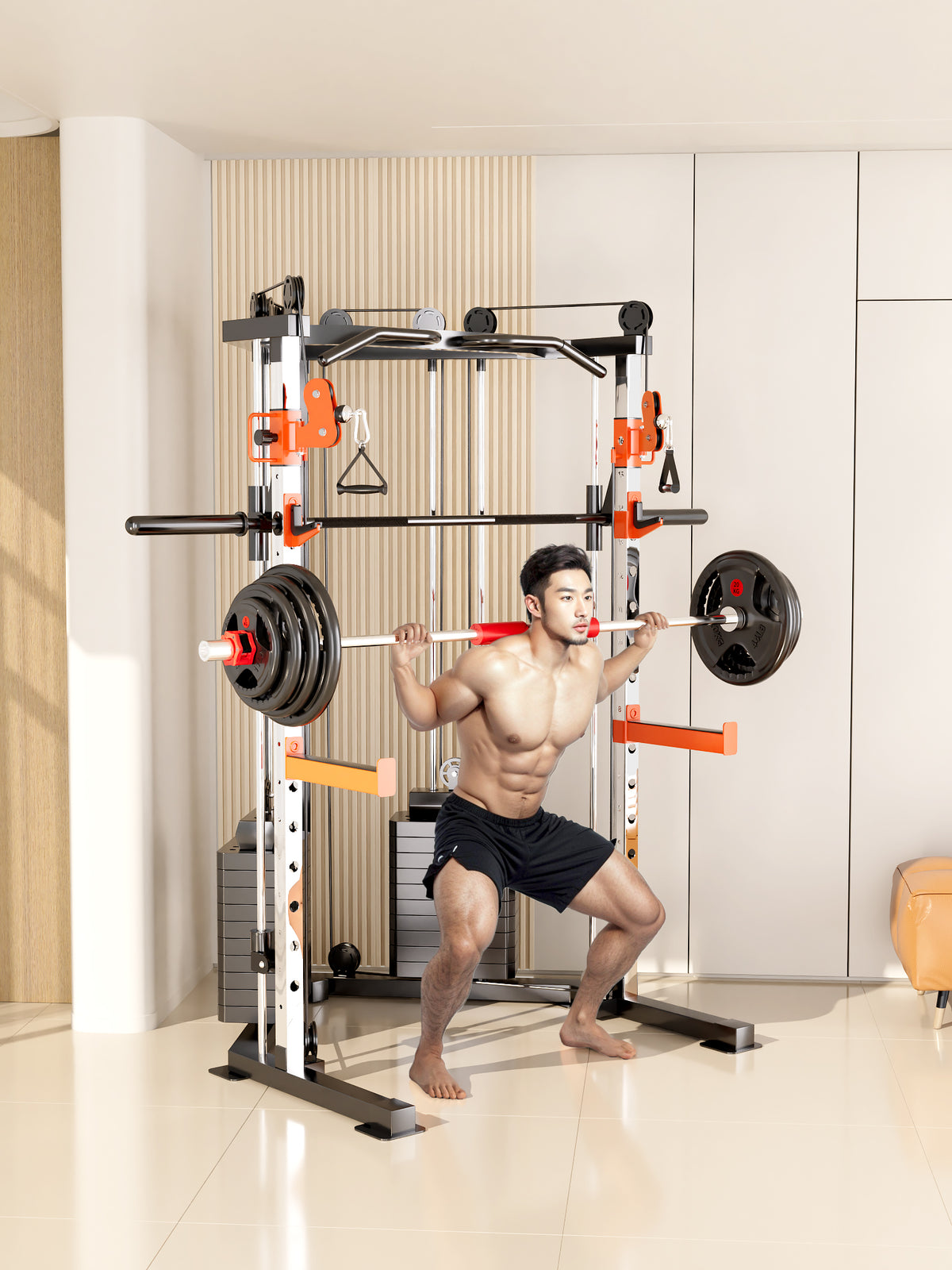 SmartFit C3 Max multi functional trainer smith machine with 130kgs pin loaded weights Machine with attachment V1025-717331801298