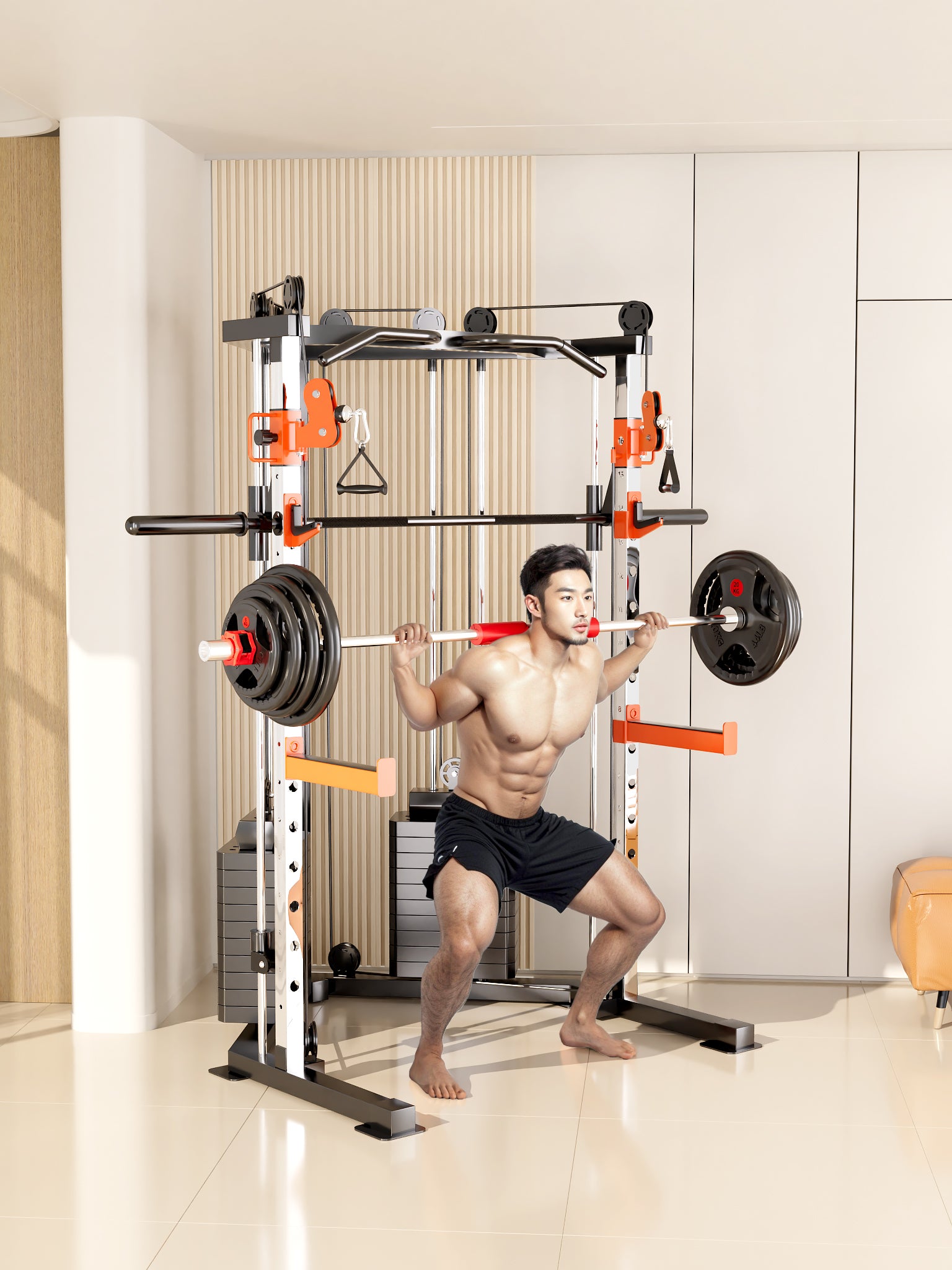 SmartFit C3 Max multi functional trainer smith machine with 130kgs pin loaded weights Machine with attachment V1025-717331801298