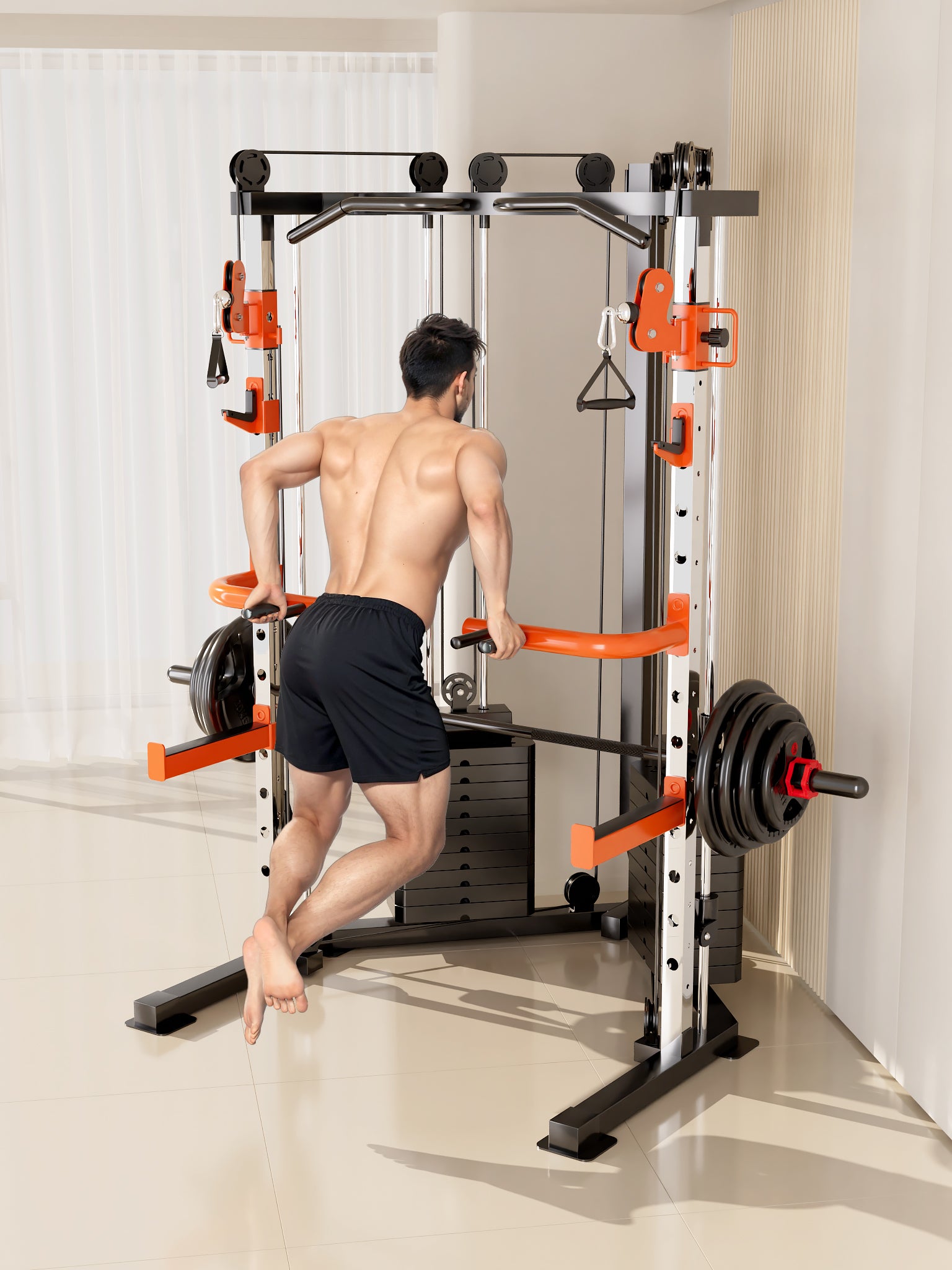 SmartFit C3 Max multi functional trainer smith machine with 130kgs pin loaded weights Machine with attachment V1025-717331801298