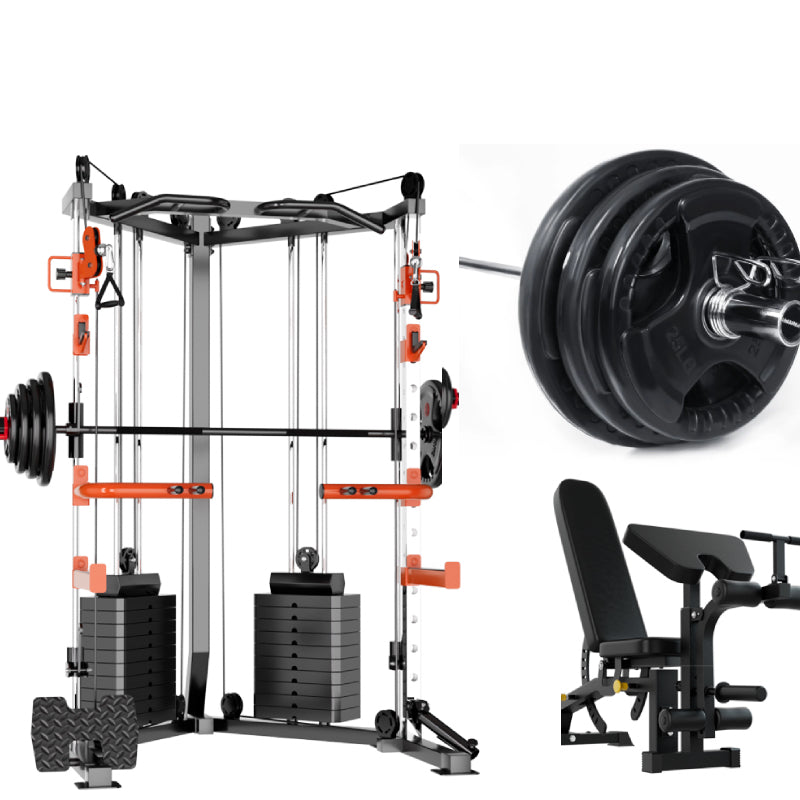 SmartFit C1 Max Multi Functional Cable Crossover Station 130kgs Pin Loaded Machine + Multi Func Bench+7Ft V1025-717331801366