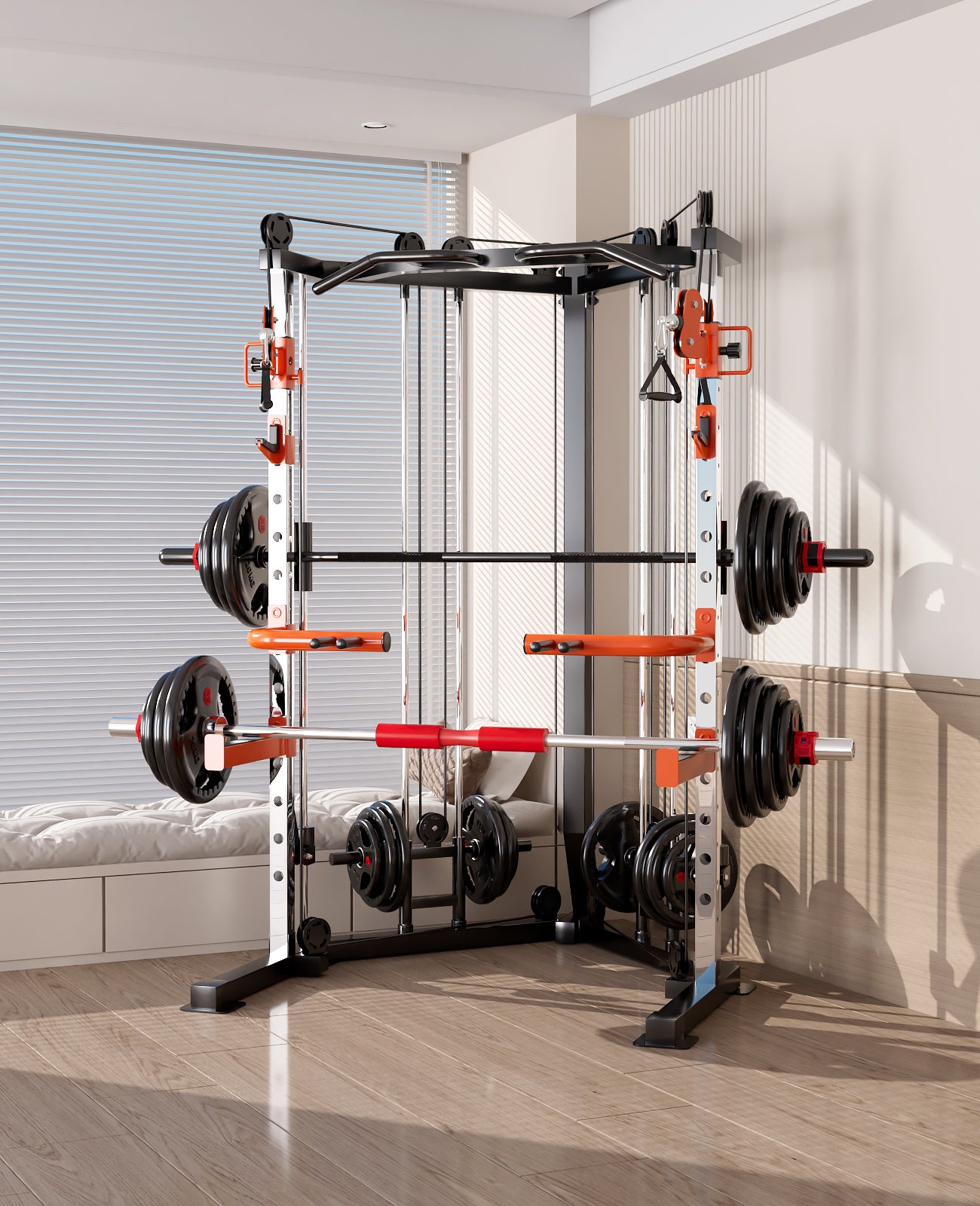 SmartFit C1 Max Multi Functional Cable Crossover Station 130kgs Pin Loaded Machine + Multi Func Bench+7Ft V1025-717331801397