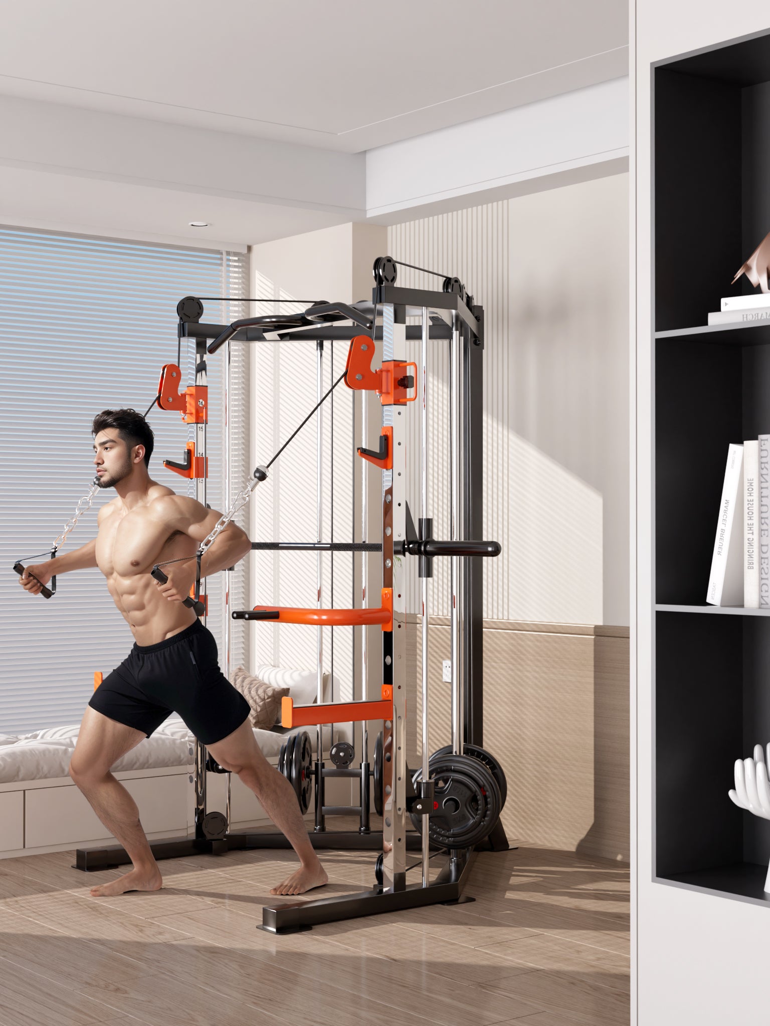 SmartFit C1 Max Multi Functional Cable Crossover Station 130kgs Pin Loaded Machine + Multi Func Bench+7Ft V1025-717331801397