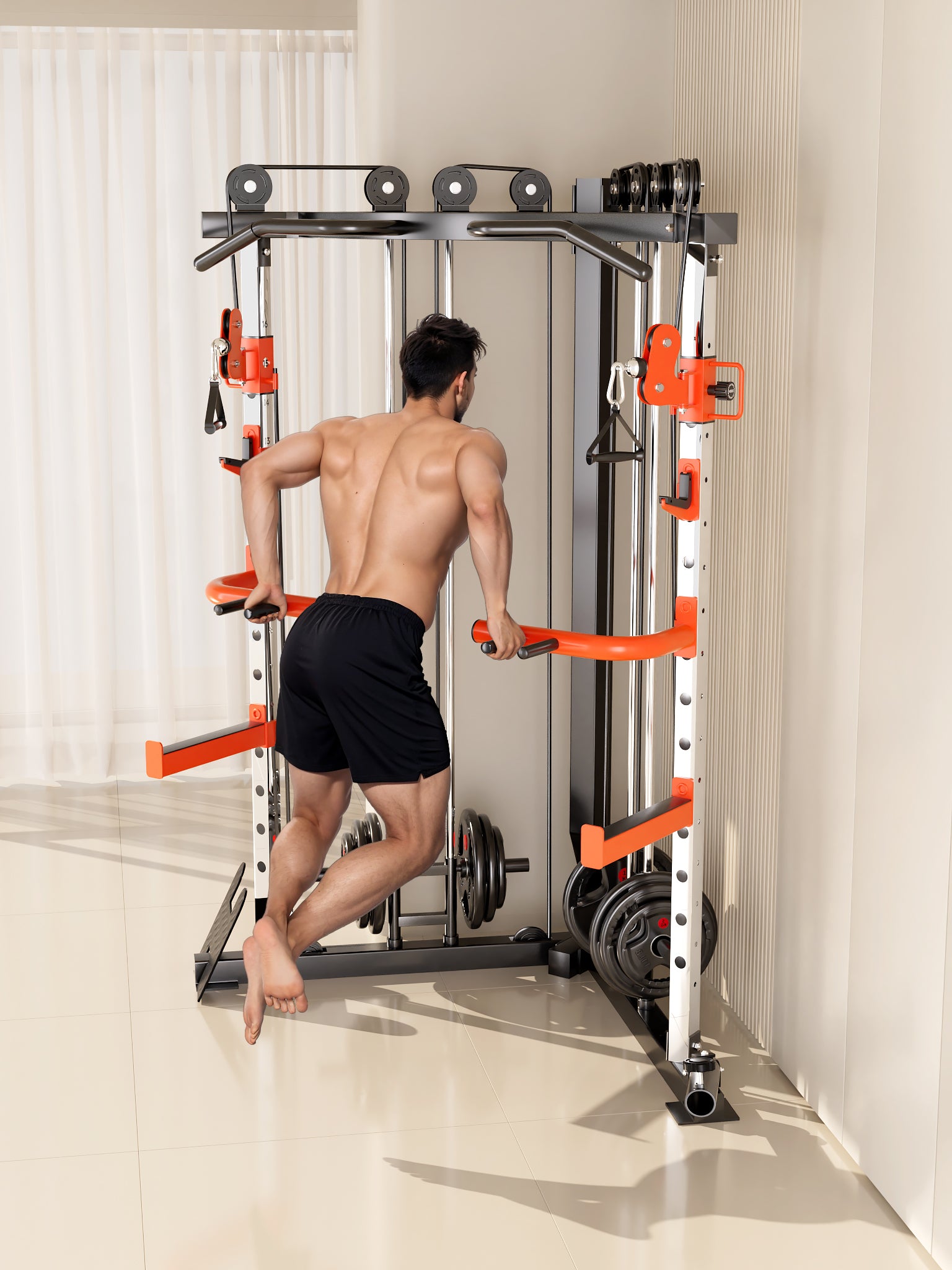 SmartFit C1 Max Multi Functional Cable Crossover Station 130kgs Pin Loaded Machine + Multi Func Bench+7Ft V1025-717331801397