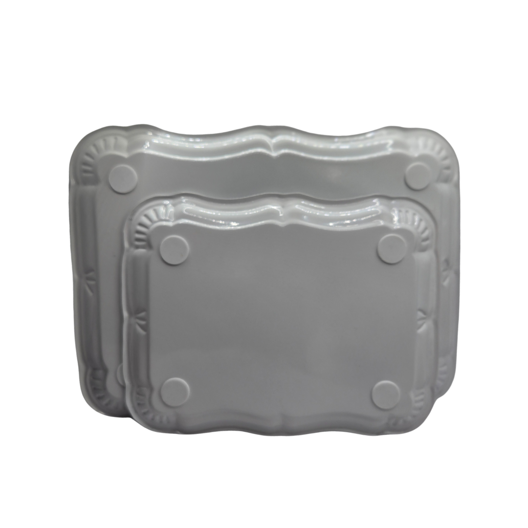 White Metal Serving Tray Set | Minimalist & Food-Safe Home Organisers (2pc) V1026-KLC3219HE8543-1