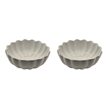 Set of 2 Scalloped Terracotta Bowls | White Glaze Finish | Decorative & Serving Bowls V1026-KLC9209