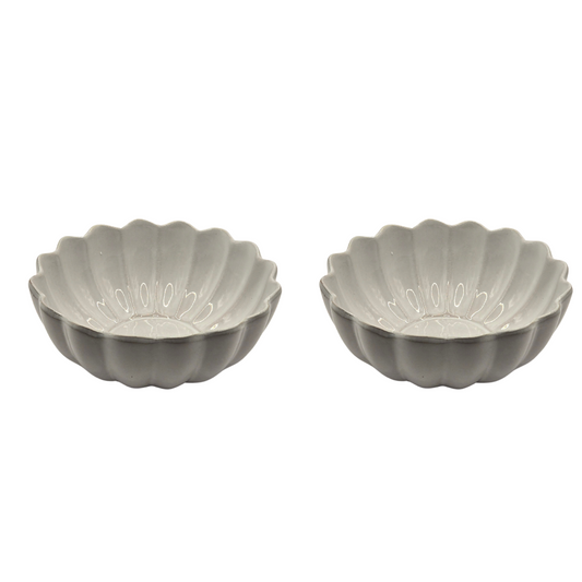 Set of 2 Scalloped Terracotta Bowls | White Glaze Finish | Decorative & Serving Bowls V1026-KLC9209