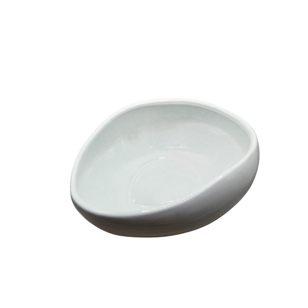 White Glazed Terracotta Half Oval Bowl | Hand Thrown | Decorative Centerpiece V1026-KLC9213
