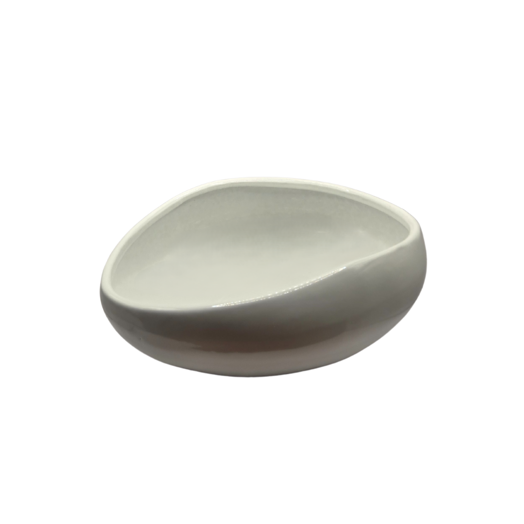 White Glazed Terracotta Half Oval Bowl | Hand Thrown | Decorative Centerpiece V1026-KLC9213
