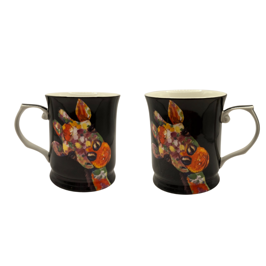 Midnight Safari Giraffe Mug Set of 2| Bold Animal Print Drinkware V1026-KLCCW1086B