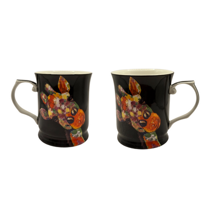 Midnight Safari Giraffe Mug Set of 2| Bold Animal Print Drinkware V1026-KLCCW1086B