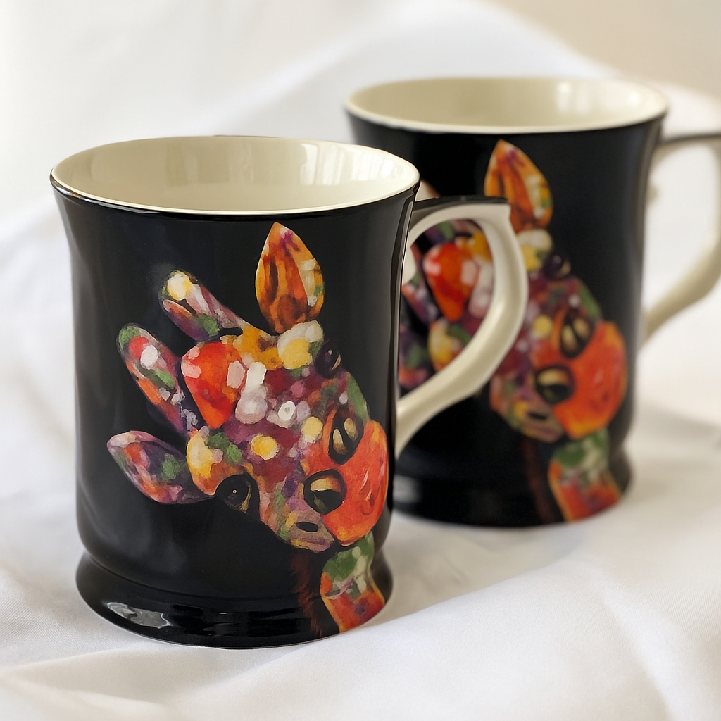 Midnight Safari Giraffe Mug Set of 2| Bold Animal Print Drinkware V1026-KLCCW1086B
