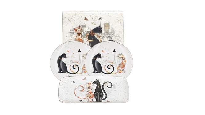 Cat Couple Embossed Entertaining Set V1026-KLCCW1201N-CW1206