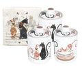 Cat Couple Embossed Canisters - Bone China Storage Set + Matching Napkins V1026-KLCCW1209L
