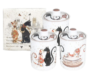 Cat Couple Embossed Canisters - Bone China Storage Set + Matching Napkins V1026-KLCCW1209L