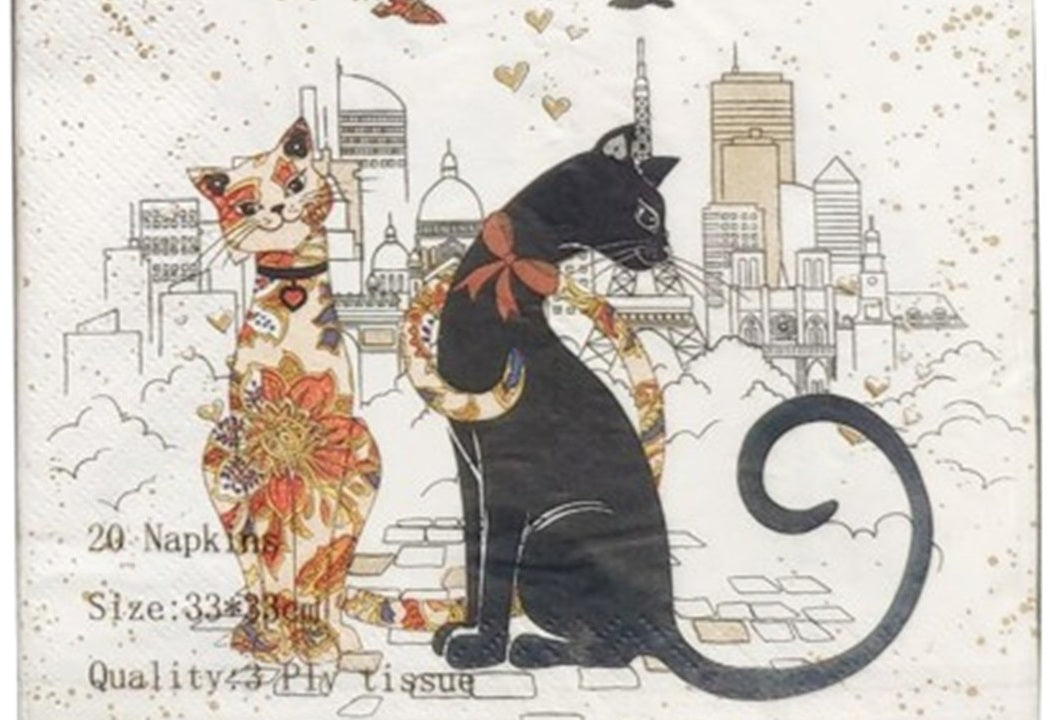 Cat Couple Embossed Canisters - Bone China Storage Set + Matching Napkins V1026-KLCCW1209L