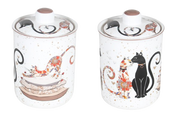 Cat Couple Embossed Canisters - Bone China Storage Set + Matching Napkins V1026-KLCCW1209L