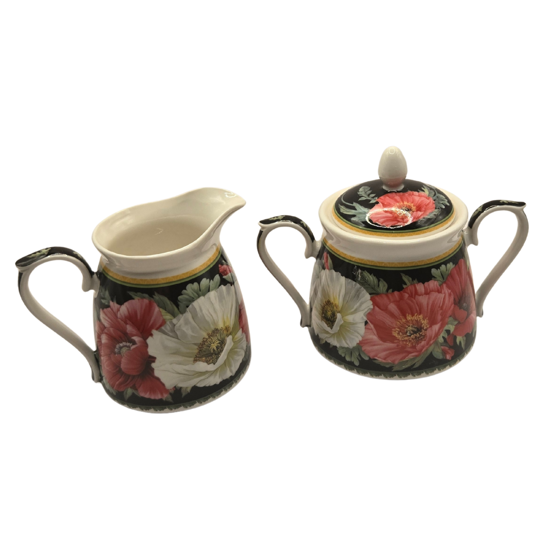 Poppies-on-Black Fine Bone China Milk & Sugar Bowls (Set of 2) V1026-KLCCW1270SC