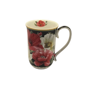 Elegant Poppies Fine Bone China Mug - 405ml Black Floral Teacup V1026-KLCCW1271